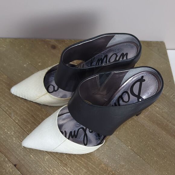 Monroe Heel in Snow White & Black Sam Edelman snakeskin stiletto size 5.5 - Picture 2 of 9